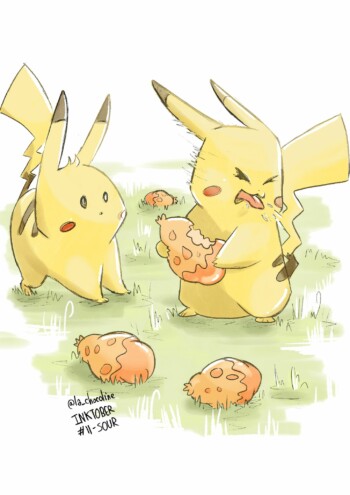 Illustration pikachu mangeant des baies acides
